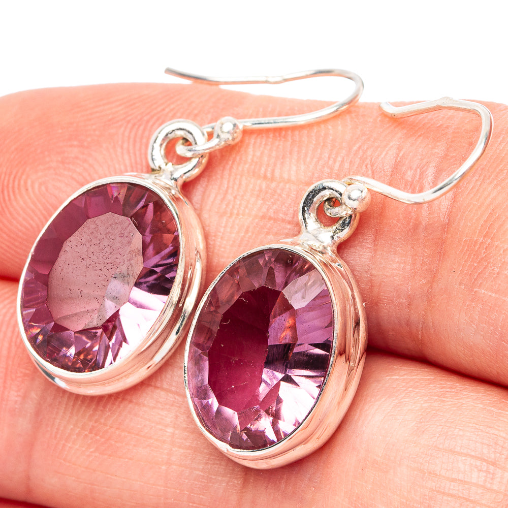 Faceted oval alexandrite drop earrings, 925 sterling silver, purple gemstone on hook
