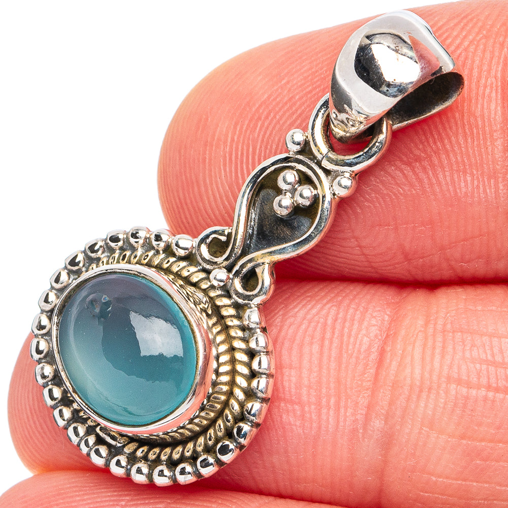 Aqua Chalcedony Pendant 1 1/4" (925 Sterling Silver) P45548