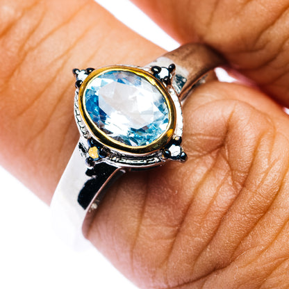 Blue Topaz, Blue Diamond Ring Size 7.5 (.925 Sterling Silver)