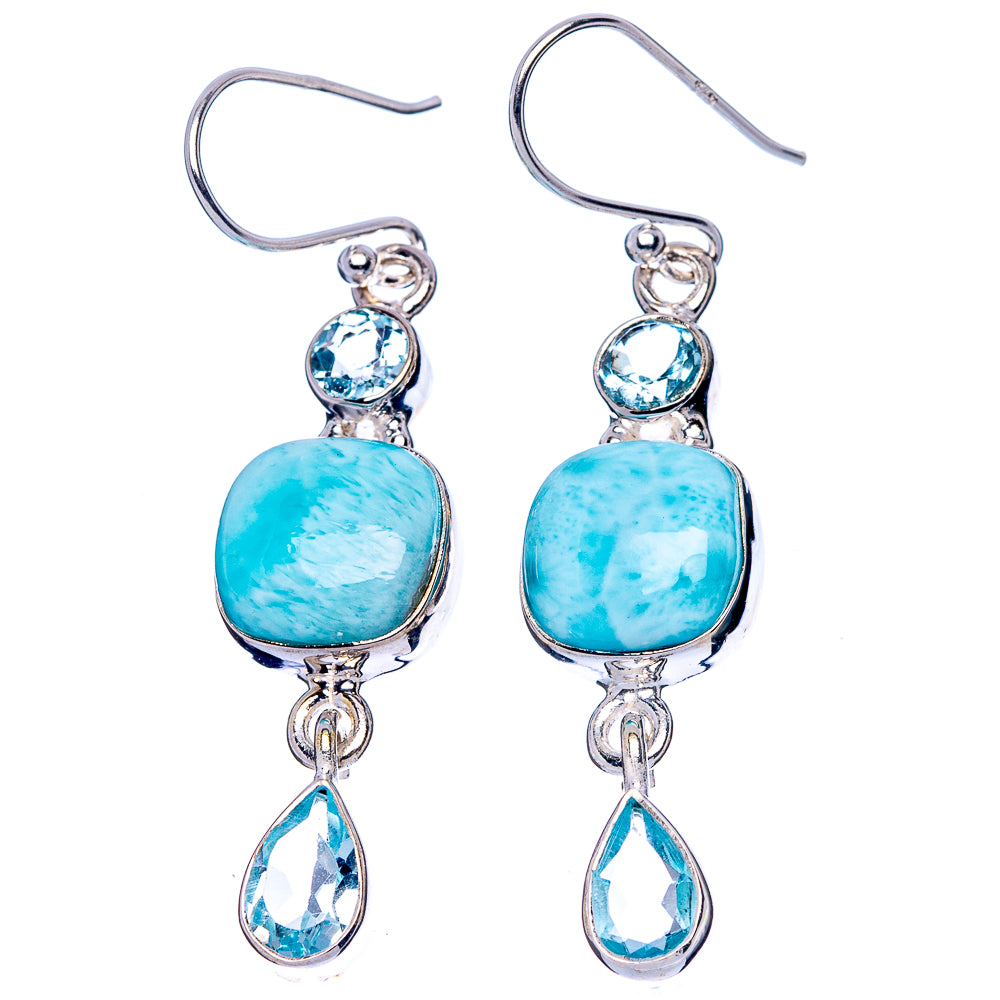 Larimar, Blue Topaz Earrings 1 7/8" (925 Sterling Silver) E1705
