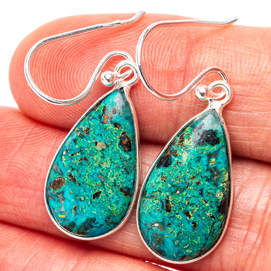Turquoise teardrop earrings in .925 sterling silver with hook backs, Mohave stone