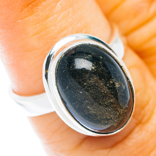 Black Sheen Obsidian Ring Size 5.75 (.925 Sterling Silver)