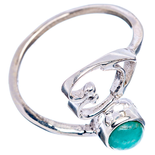 Side view heart dainty ring with round green amazonite cabochon in 925 sterling silver