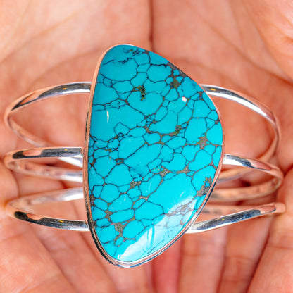 Tibetan Turquoise Cuff Bracelet Adjustable (.925 Sterling Silver)