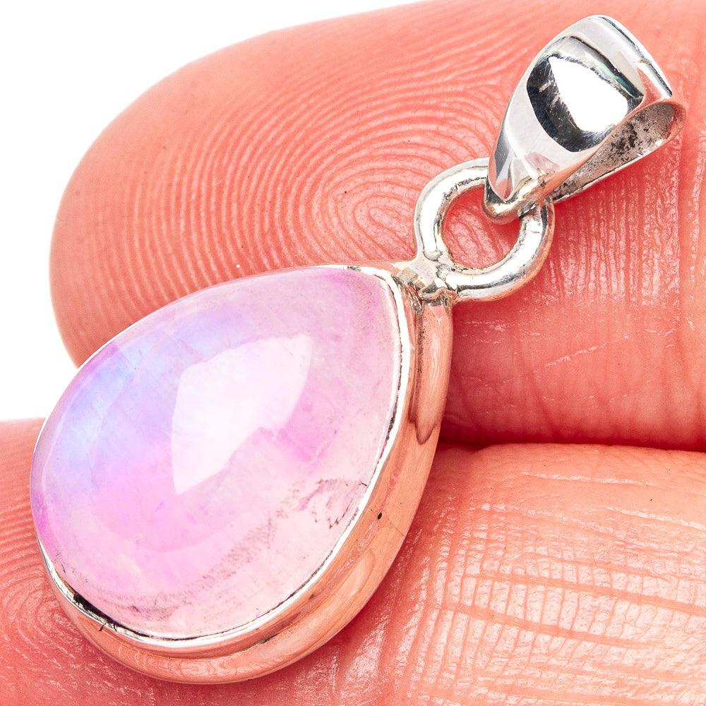 Pink moonstone pendant in 925 sterling silver, pear-shaped teardrop with bail