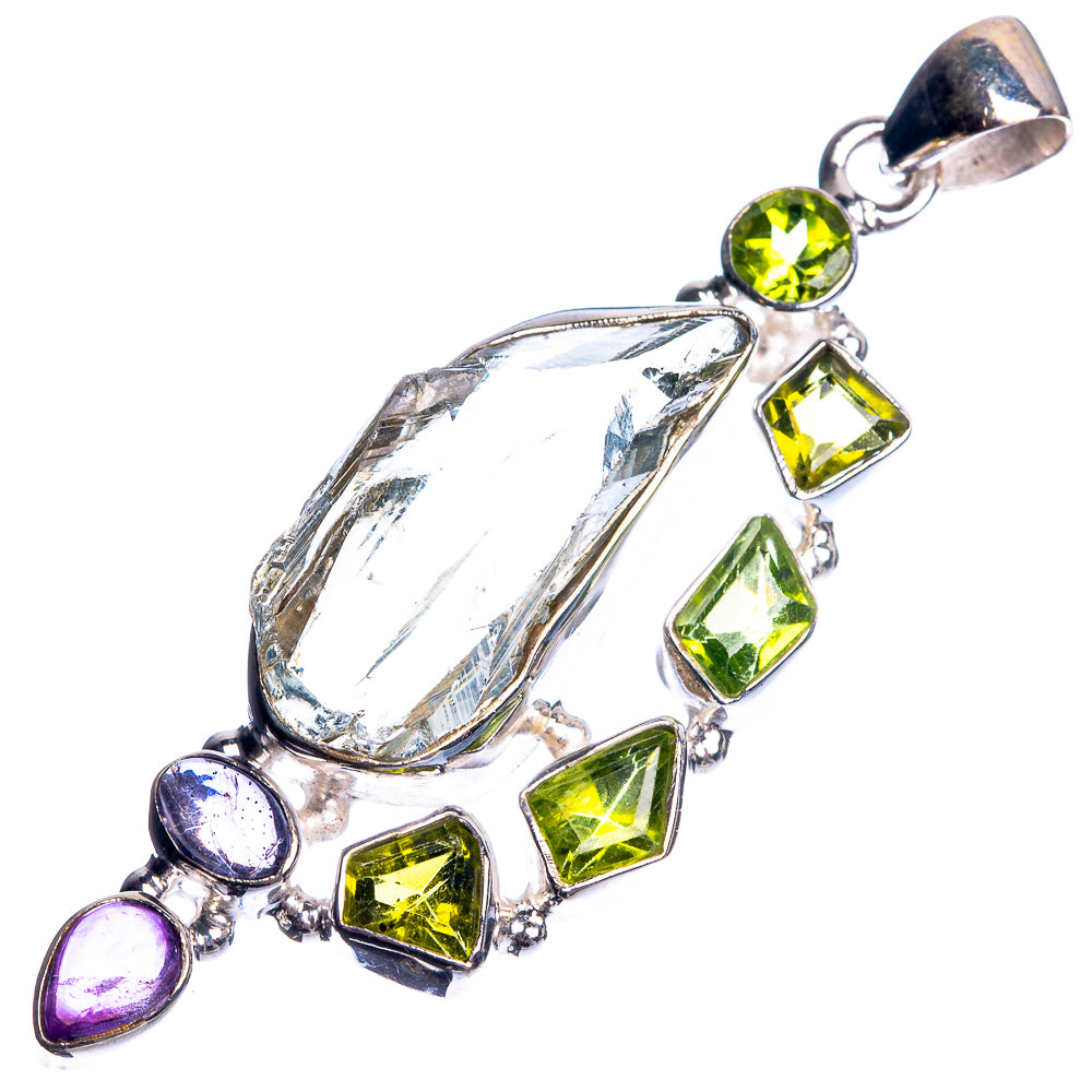 Rough Green Amethyst, Peridot, Amethyst 925 Sterling Silver Pendant 2 3/8"