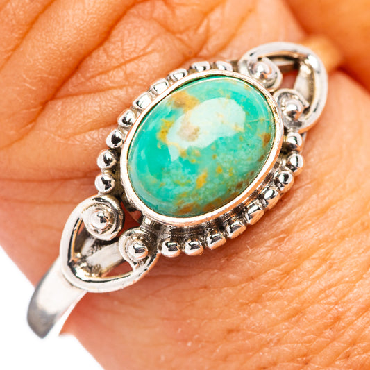 Size 10 sterling silver turquoise ring with oval cabochon and ornate bezel