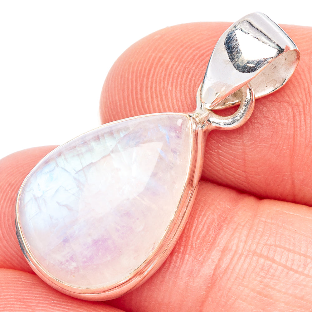 925 sterling silver teardrop rainbow moonstone pendant with hinged bail