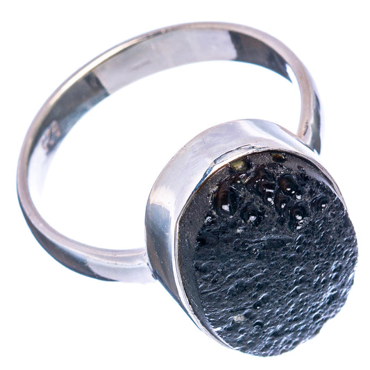 Sterling silver tektite ring, size 7.75, oval dark stone on polished band