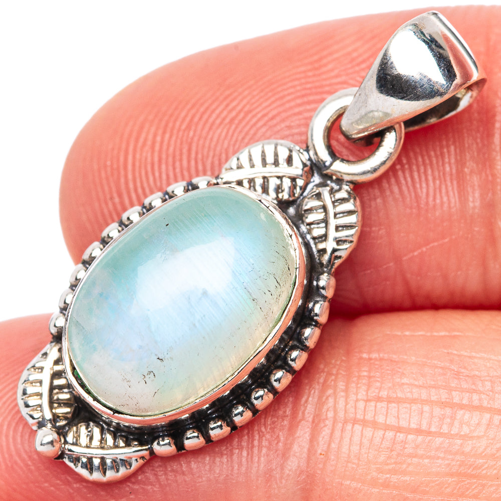 Green Moonstone Pendant 1 1/8" (925 Sterling Silver) P42484