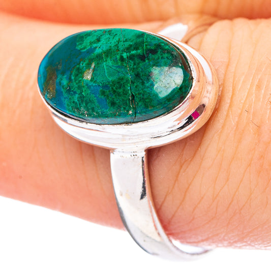 Sterling silver ring with oval turquoise-green chrysocolla gemstone, size 8.75