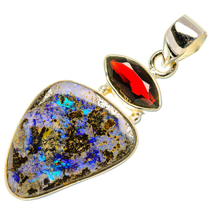 Boulder Opal, Garnet Pendant 1 5/8" (925 Sterling Silver) PD37978