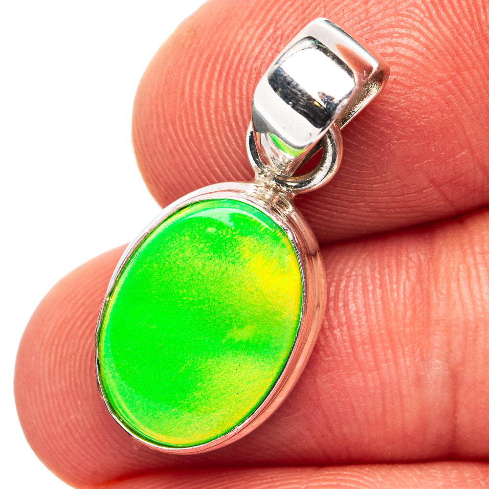 Green Aurora Opal Pendant 1 1/8" (.925 Sterling Silver)
