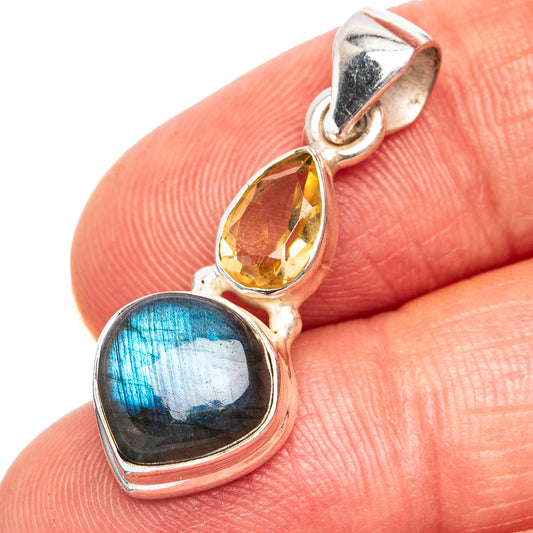 Labradorite, Citrine Pendant 1 1/4" (.925 Sterling Silver)