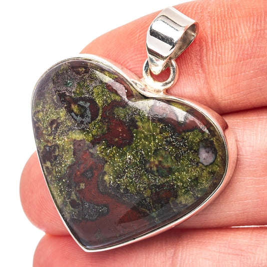 Dragon's Blood Stone Heart Pendant 1 3/8" (.925 Sterling Silver)