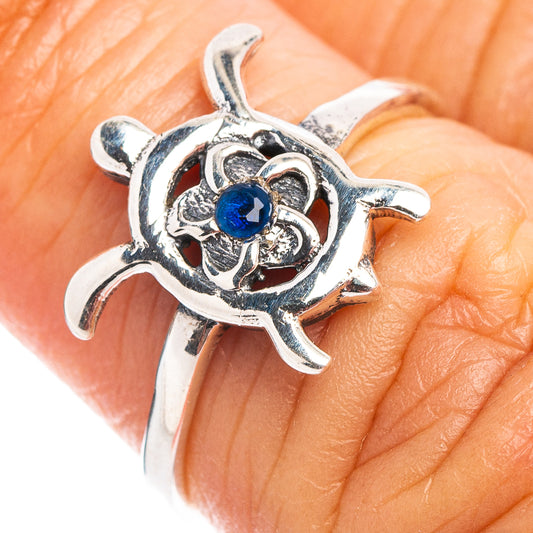 Sterling silver seaturtle dainty ring with round blue quartz center stone