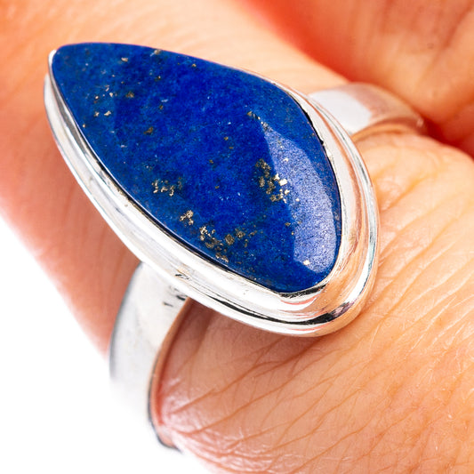 Sterling silver oval lapis-style ring with blue stone and gold-like flecked inlay