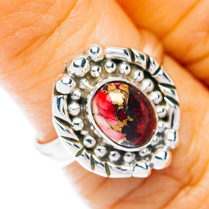 Southwestern Style Red Dahlia Turquoise Ring Size 5.5 (.925 Sterling Silver)