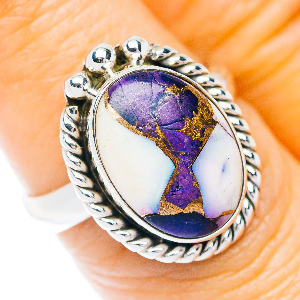 Southwestern Style Purple Dahlia Turquoise Ring Size 7 (.925 Sterling Silver)