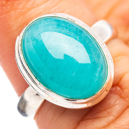 Turquoise amazonite cabochon sterling silver ring, size 6.5
