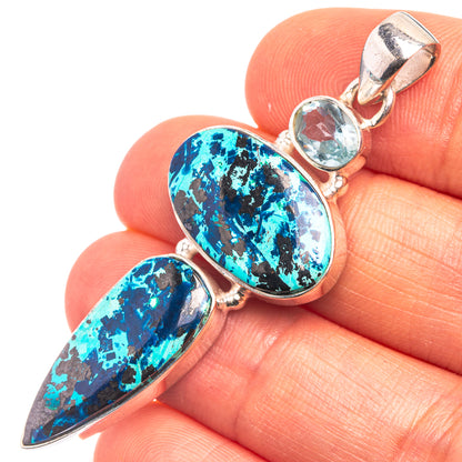 Azurite, Blue Topaz Pendant 2 1/8" (925 Sterling Silver) P38922