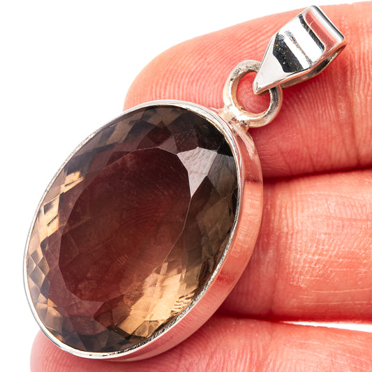 Smoky quartz pendant in oval bezel, .925 sterling silver bail and frame