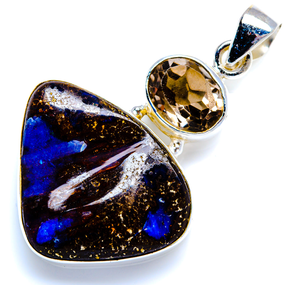 Boulder Opal, Smoky Quartz 925 Sterling Silver Pendant 1 3/4" (925 Sterling Silver) PD38370