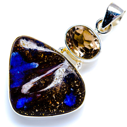 Boulder Opal, Smoky Quartz 925 Sterling Silver Pendant 1 3/4" (925 Sterling Silver) PD38370
