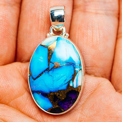 Ice Blue Dahlia Mohave Turquoise Pendant 1 1/2" (.925 Sterling Silver)