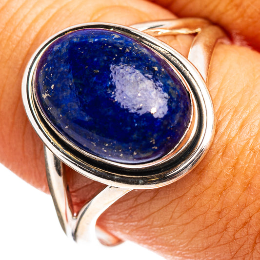 Sterling silver lapis lazuli oval cabochon ring with bright blue stone top view