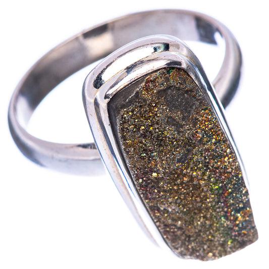 Rare Spectro Pyrite Rainbow Druzy Ring Size 7 (925 Sterling Silver) R1651