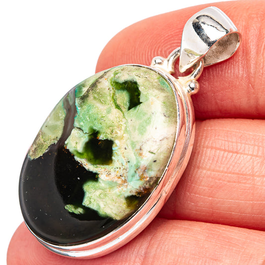 Sterling silver pendant with green chrome chalcedony oval cabochon, open bail
