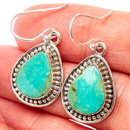 Turquoise teardrop earrings in .925 sterling silver with beaded silver border