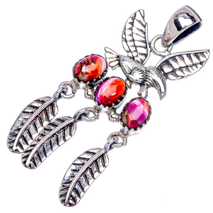 Eagle charm pendant with dangling feather links in 925 sterling silver and pink beads