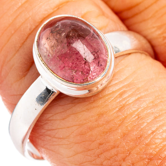 Pink tourmaline ring size 9.75 in .925 sterling silver, oval pink gemstone close-up