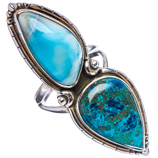 925 sterling silver ring with blue teardrop stone and green-blue shattuckite, size 8