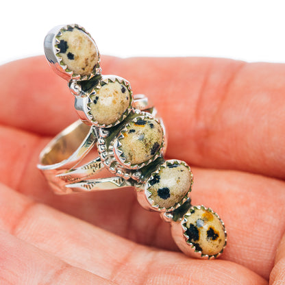 Premium 5-Gemstone Finger Shield Dalmatian Jasper Ring Size 7.75 (.925 Sterling Silver)