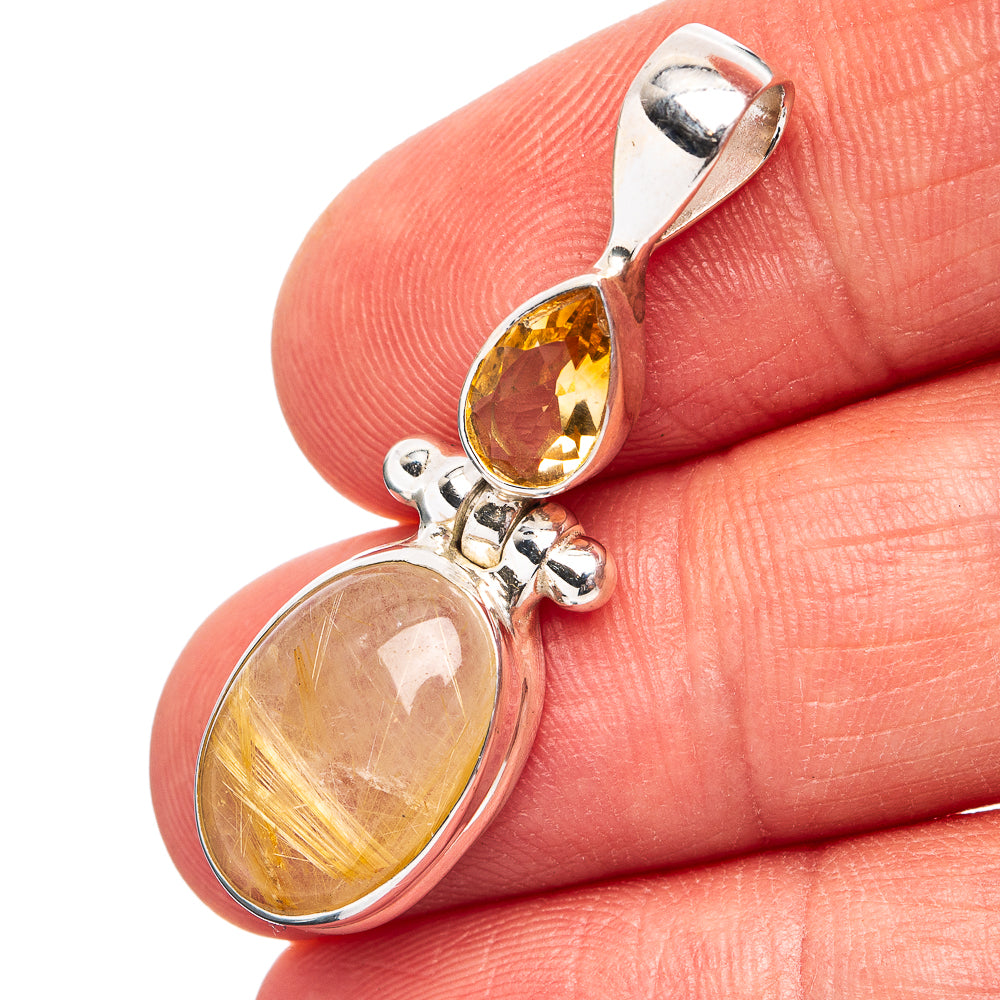 Rutilated Quartz, Citrine Pendant 1 3/8" (.925 Sterling Silver)