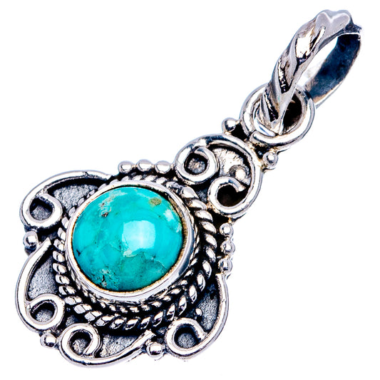 Turquoise oval pendant charm with .925 sterling silver bail and detailed filigree