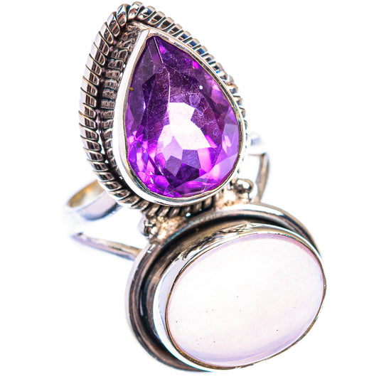 Large Rose Quartz, Amethyst Ring Size 6.5 (925 Sterling Silver) RING139994
