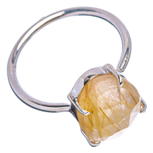 Yellow rutilated quartz ring with faceted stone, four-prong .925 sterling silver band