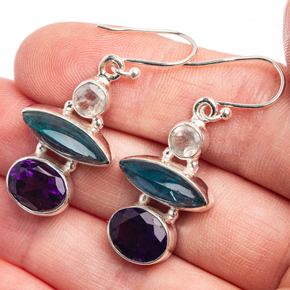 Aquamarine, Amethyst, Rainbow Moonstone Earrings 1 1/2" (925 Sterling Silver) E432457