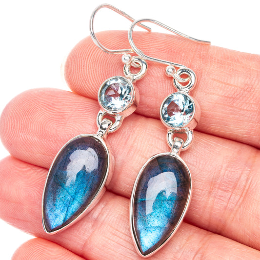 Labradorite, Blue Topaz Earrings 1 7/8" (925 Sterling Silver) E433100