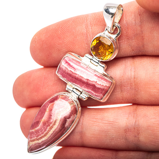 Premium Rhodochrosite, Citrine Pendant  2 3/8" (.925 Sterling Silver)