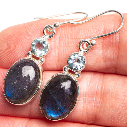 Labradorite, Blue Topaz Earrings 1 5/8" (925 Sterling Silver) E432749
