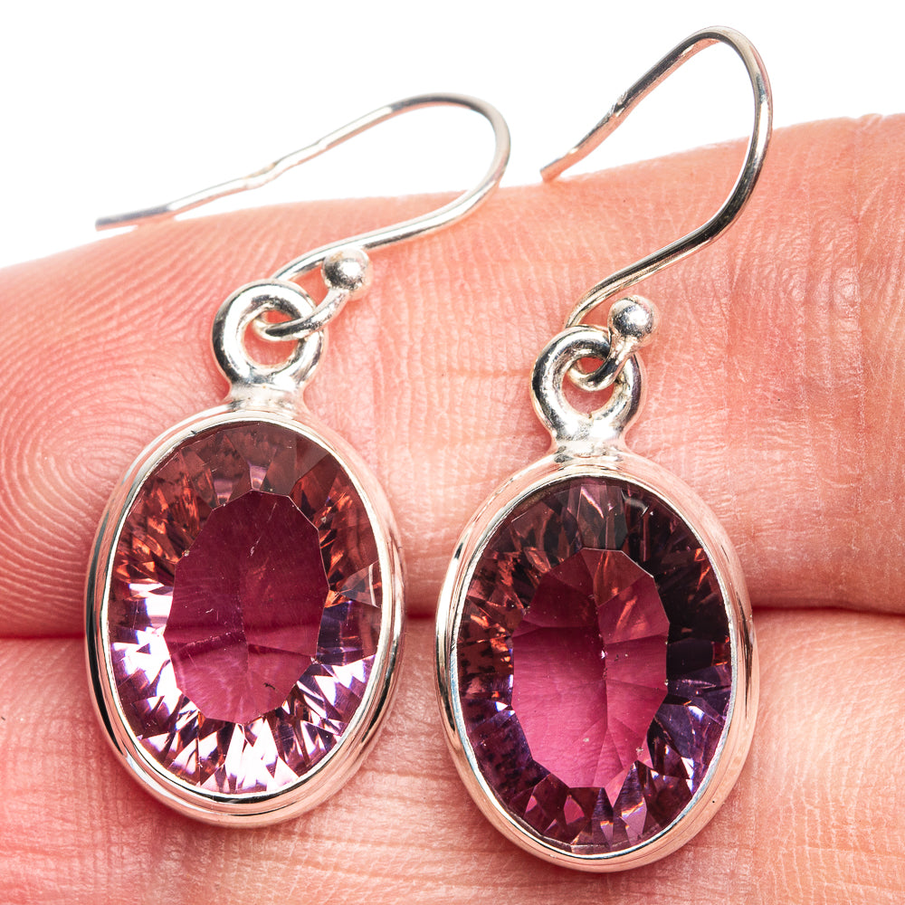 Oval faceted gemstone drop earrings with sterling silver hooks, purple to pink tones