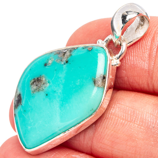 Turquoise teardrop pendant in .925 sterling silver bezel, detail view with round bail