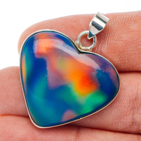 Aurora Opal Heart Pendant 1 3/8" (.925 Sterling Silver)