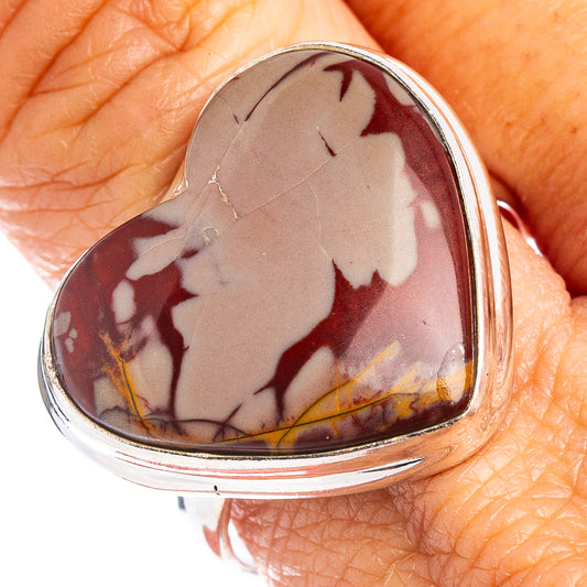 Sterling silver heart ring with red, white jasper cabochon