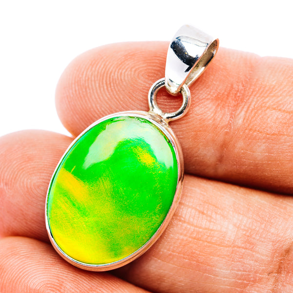 Green Aurora Opal Pendant 1 3/8" (.925 Sterling Silver)